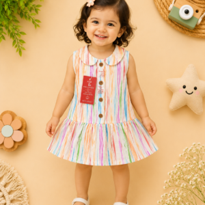 Muslin sleeveless collar frock